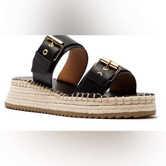 Qupid Black and Gold Sandals - Picture 3 of 4